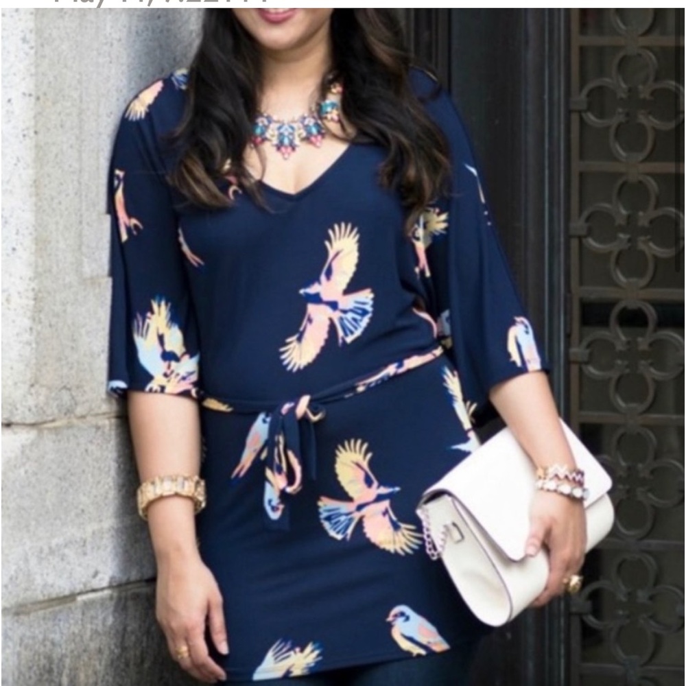 Deletta from Anthro XS women blue bird print tunic